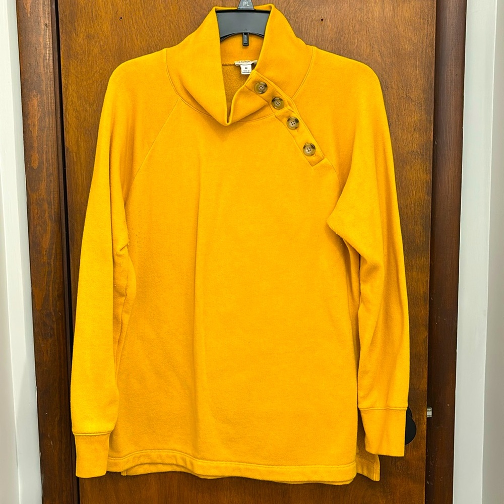 J. Crew Factory Button-Neck Pullover Sweatshirt, Mustard Yellow, Size M